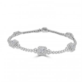 18ct White Gold Cushion cut Diamond Double Halo Bracelet