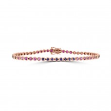18ct Rose Gold Rainbow Sapphire, Ruby & Diamond Tennis Bracelet