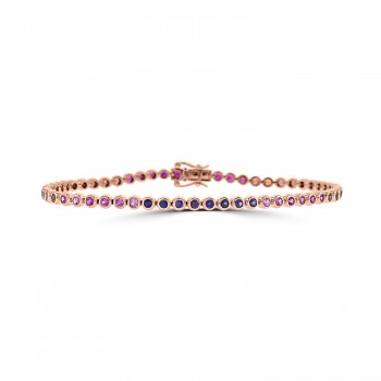 18ct Rose Gold Rainbow Sapphire, Ruby & Diamond Tennis Bracelet