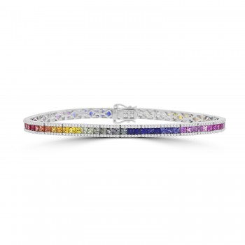 18ct White Gold Three-row Rainbow Sapphire & Diamond Bracelet
