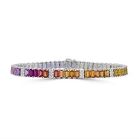 18ct White Gold Rainbow Sapphire & Ruby Baguette Bracelet