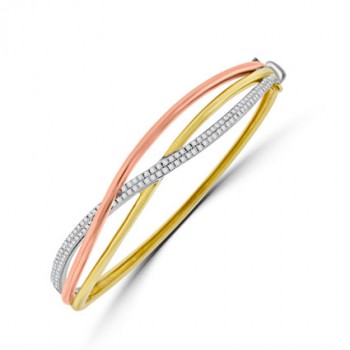 18ct Three Tone Diamond Bangle
