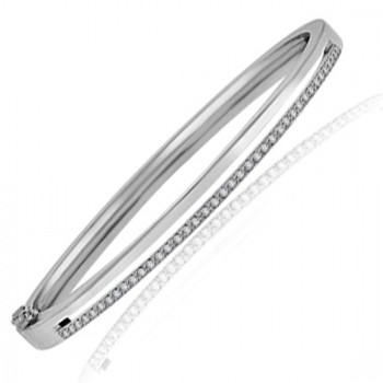 18ct White Gold Diamond Offset Bangle