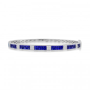 18ct White Gold Sapphire and Diamond Two-row Bangle