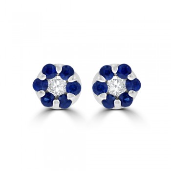 9ct White Gold Sapphire & Diamond Daisy Cluster Stud Earrings