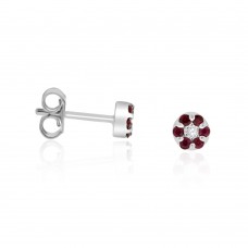 9ct White Gold Ruby & Diamond Daisy Cluster Stud Earrings