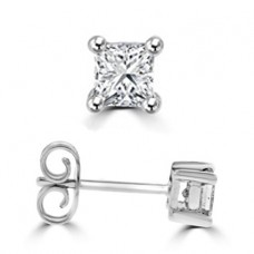 9ct White Gold Princess cut Solitaire Stud Earrings