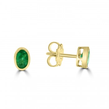 9ct Gold Oval Emerald Rubover stud earrings