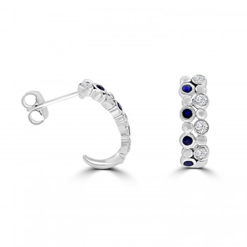 9ct White Gold Sapphire and Diamond Bubble Hoop Earrings