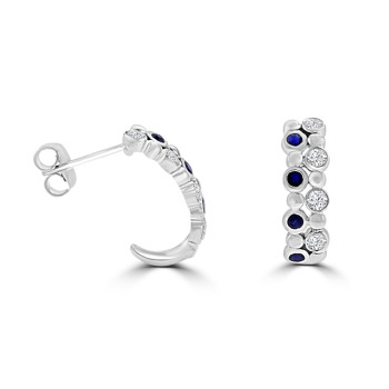 9ct White Gold Sapphire and Diamond Bubble Hoop Earrings