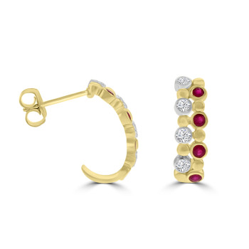 9ct Gold Ruby and Diamond Bubble Huggy style earrings