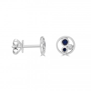 9ct White Gold Sapphire and Diamond Bubble stud earrings