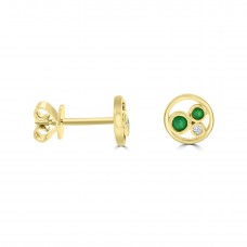 9ct Gold Emerald and Diamond Bubble stud earrings
