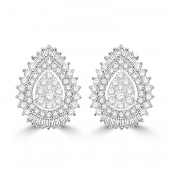 9ct White Gold Pear shaped Diamond Cluster stud earrings
