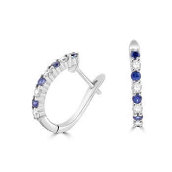 9ct White Gold Sapphire and Diamond Huggy Hoop earrings