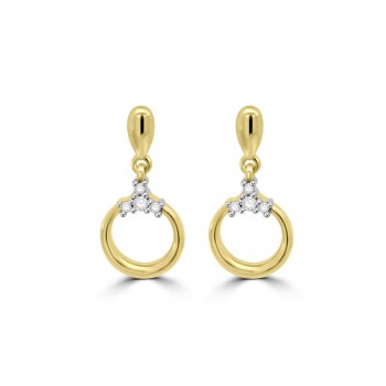 9ct Gold Diamond Circle drop earrings
