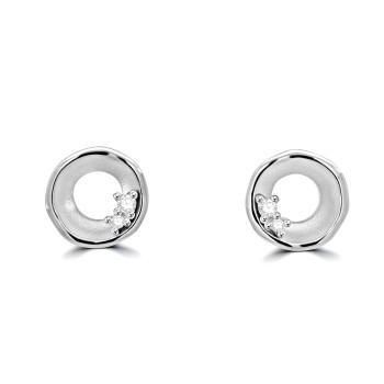 9ct White Gold Two stone Diamond Satin Circle stud earrings