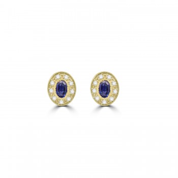 9ct Yellow Gold Sapphire Diamond Vintage Cluster stud earrings