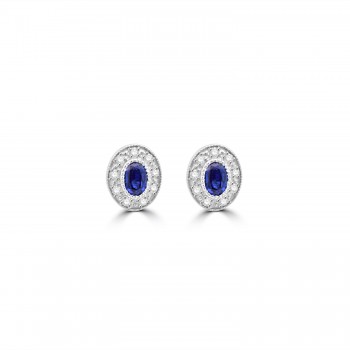 9ct White Gold Rubiver Sapphire and Diamond stud earrings