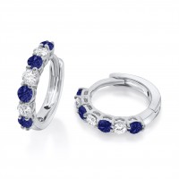 9ct White Gold Diamond and Sapphire Huggy Earrings