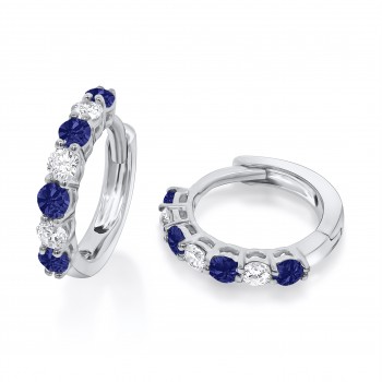 9ct White Gold Diamond and Sapphire Huggy Earrings