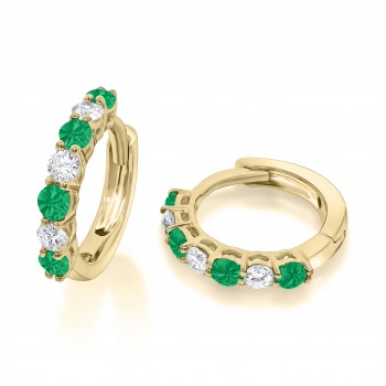 9ct Yellow Gold Emerald and Diamond Huggy Earrings