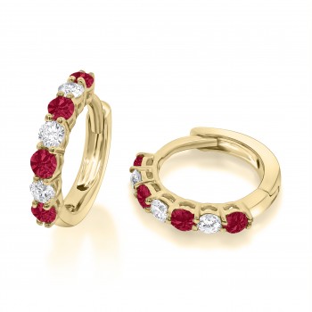 9ct Yellow Gold Ruby and Diamond Huggy Earring