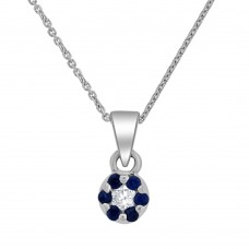 9ct White Gold Sapphire & Diamond Daisy Cluster Pendant Chain