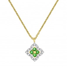 9ct Gold Emerald & Diamond Clover Pendant Chain
