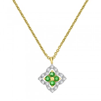9ct Gold Emerald & Diamond Clover Pendant Chain