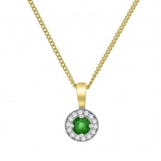 9ct Gold Emerald Diamond Halo Pendant