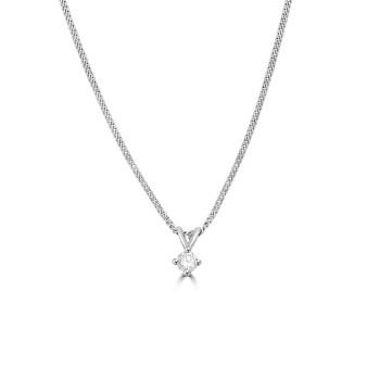 9ct White Gold Solitaire .10ct Diamond pendant chain
