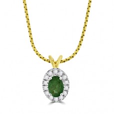9ct Gold Emerald & Diamond Oval Cluster Pendant