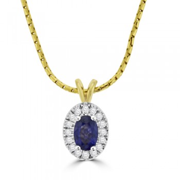 9ct Gold Sapphire & Diamond Oval Cluster Pendant