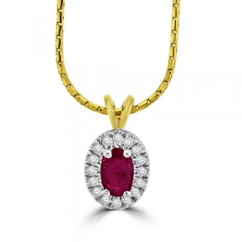 9ct Gold Ruby & Diamond Oval Cluster Pendant