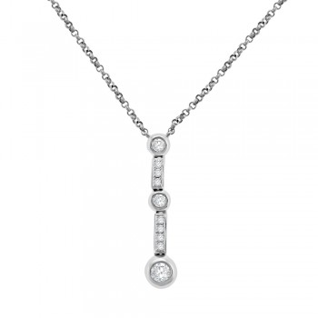 9ct White Gold Rubover Diamond Dropper Pendant Chain