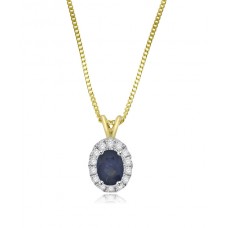 9ct Gold Sapphire and Diamond Oval Cluster pendant chain