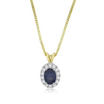 9ct Gold Sapphire and Diamond Oval Cluster pendant chain