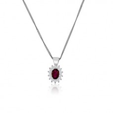 9ct White Gold Ruby & Diamond Oval Cluster Pendant