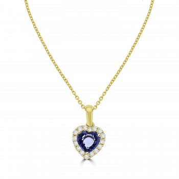 9ct Gold Sapphire Heart and Diamond Halo Pendant