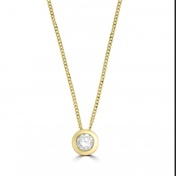 9ct Gold Rubover Diamond Pendant Chain