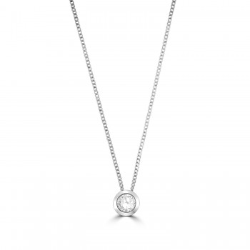 9ct White Gold Rubover Solitaire .25ct Diamond Pendant chain