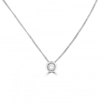 9ct White Gold Solitaire Rubover Diamond pendant chain