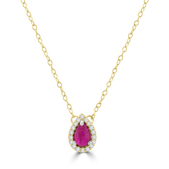 9ct Gold Greenland Cabochon Ruby Diamond Halo pendant chain 9ct Gold Greenland Cabochon Ruby Diamond Halo pendant chain