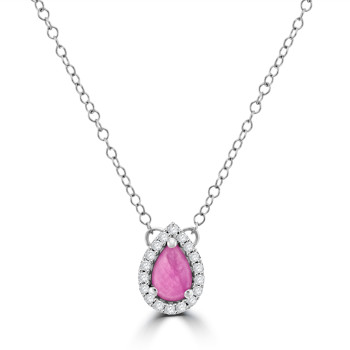 9ct White Gold Greenland Pink Sapphire Diamond Pendant chain