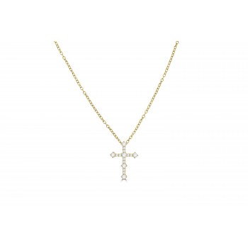 9ct Yellow Gold Diamond Cross and Chain