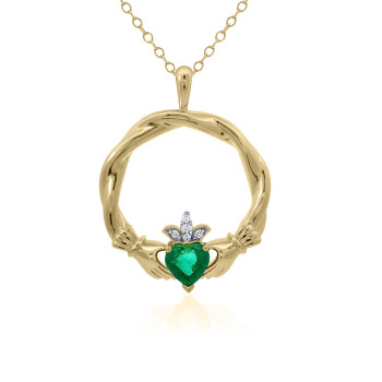 9ct Gold Emerald and Diamond Claddagh pendant