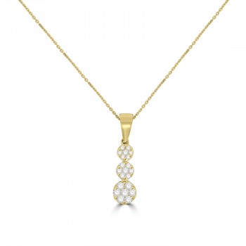 9ct Gold Diamond Cluster Trilogy pendant chain