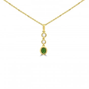 9ct Gold Emerald and Diamond Rubover Dropper Pendant chain
