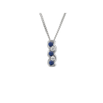 9ct White Gold Diamond and Sapphire Wave Pendant
